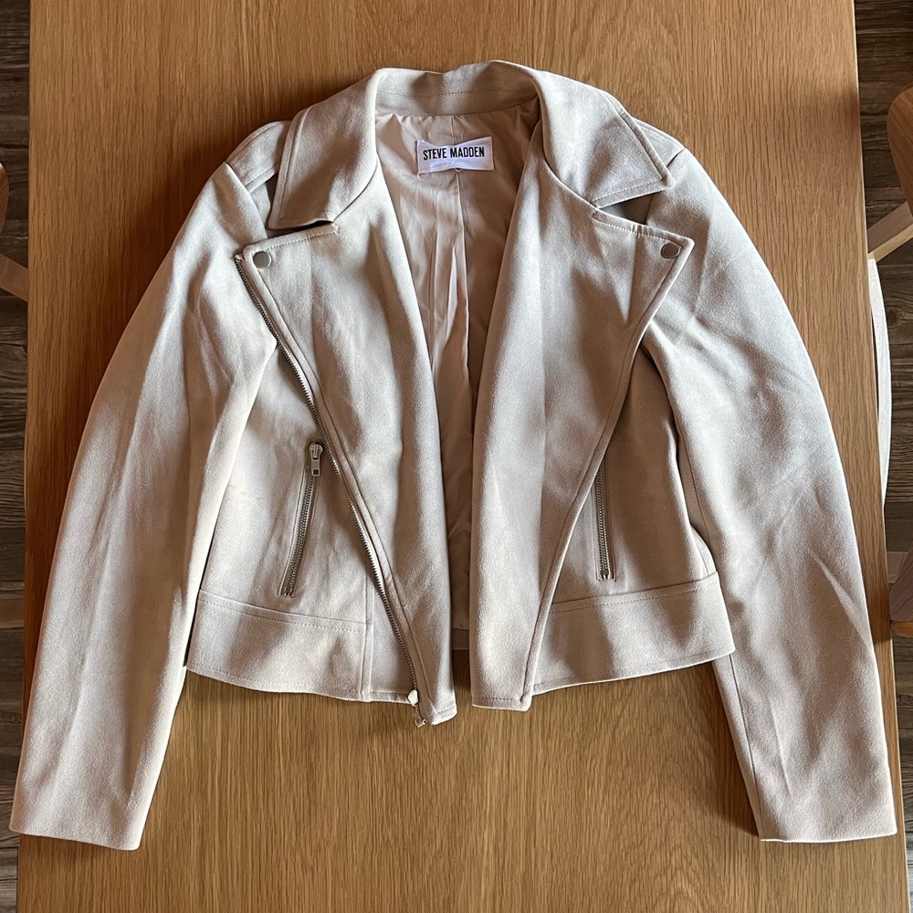 Steve Madden Women's Beige Suede Moto Jacket